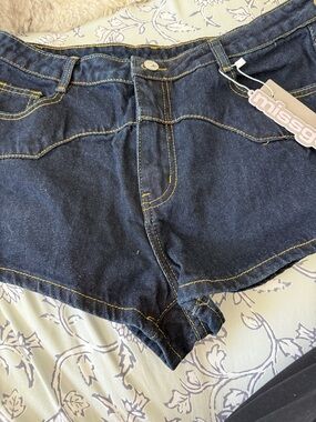 Missguided Navy Indigo Denim High-Waist Shorts